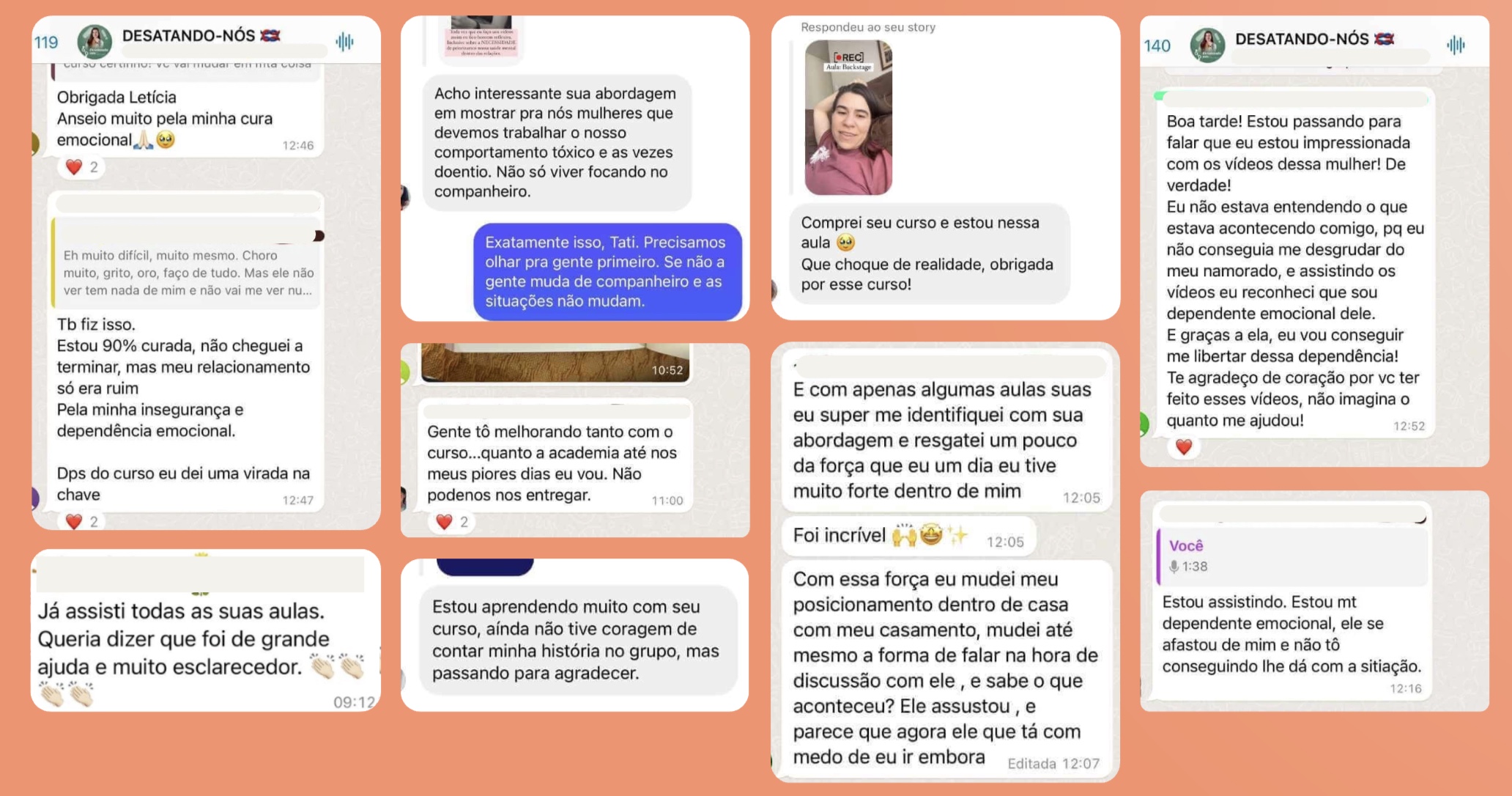 Depoimentos de alunas livres da dependência emocional